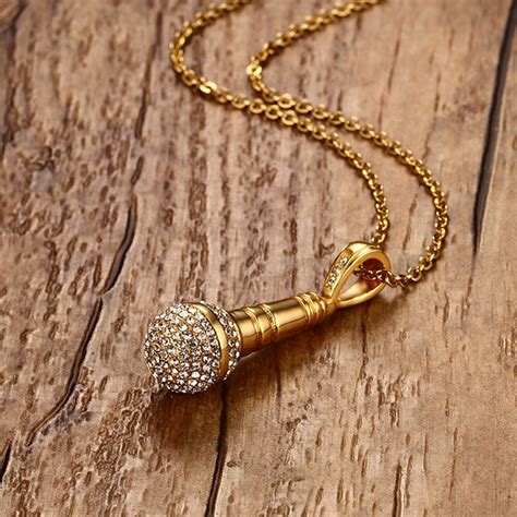 Wearables Golden Mic Golden Men Women Necklace Pendant With Chain