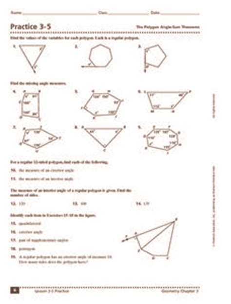 Free math worksheets (pdfs) with answer keys explore geometric properties of central angles and inscribed angles in a circle using a virtual geoboard. Practice 3-5 The Polygon Angle-Sum Theorem 9th - 11th ...
