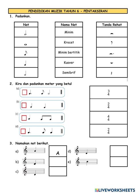 Pentaksiran Muzik Tahun Worksheet In Worksheets Workbook