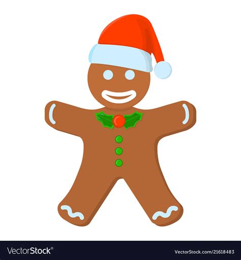 Gingerbread Man Xmas Isolated Icon Cartoon Style Vector Image