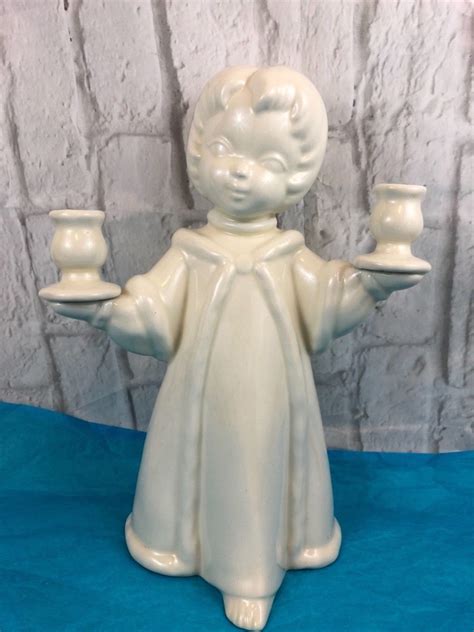 Vintage White Angel Candelabra Ceramic Tapered Candle Holder Ebay