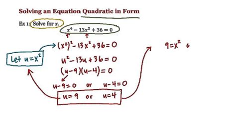 Math 1a1b Pre Calculus Solving An Equation Quadratic In Form Youtube