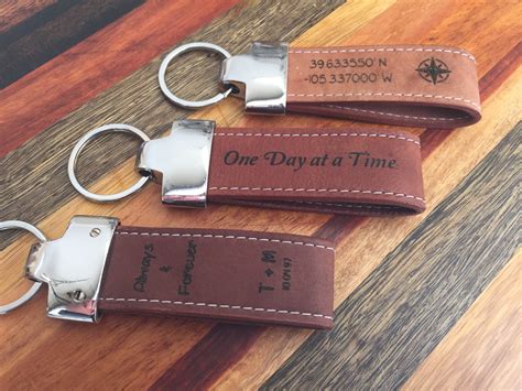 Personalized Leather Keychain Custom T Laser Engraved Signature
