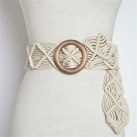 Vintage Wide Bohemian Belts For Women Round Wood Buckle Woven Braided