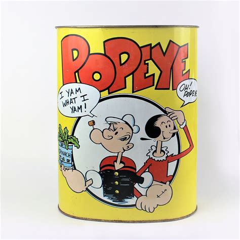 Vintage Popeye Trash Can Double Sided Garbage Can By Cheinco Etsy Popeye And Olive Popeye