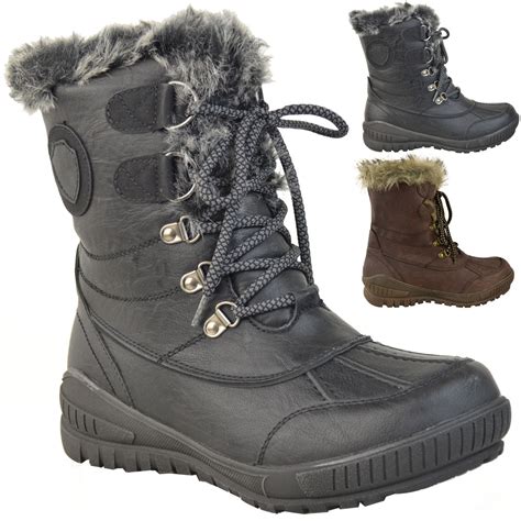 Womens Ladies Snow Ski Ankle Boots Winter Rain Thermal Fully Fur Lined Uk Size Ebay