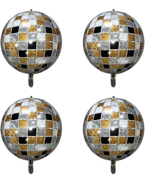 Gold Disco Ball Balloon Hangable 4 Count 16 4d Large Inflatable Sphere