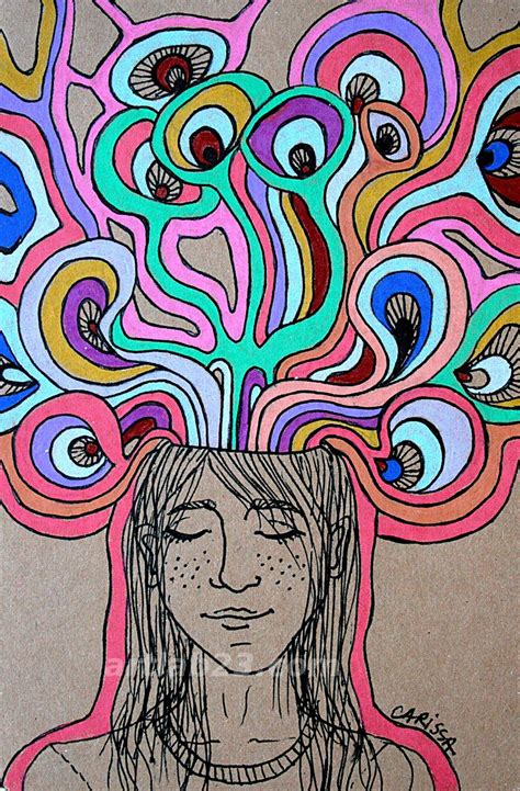 Psychedelic Dreaming Thinking Girl Art Print Surreal Retro 60s