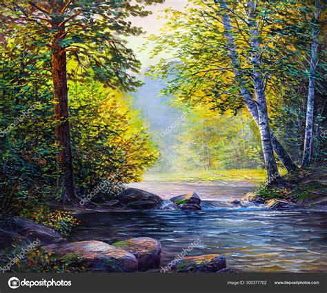Oil Painting Landscape Beautiful River Stock Photo By ©sbelov 300377702