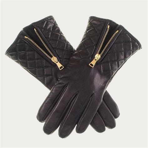 Womens Black Leather Quilted Gloves Cashmere Lining Uk