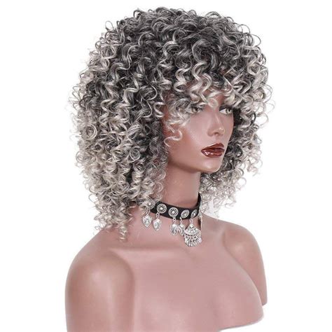 salt and pepper gray kinky curly wig wi exquisite black short etsy