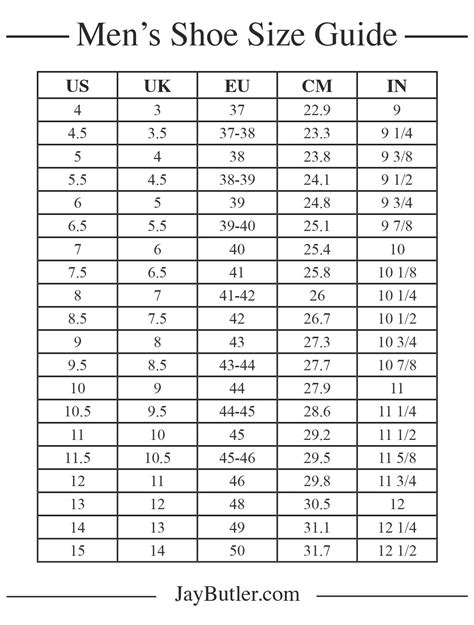 Mens Shoe Size Guide Jay Butler