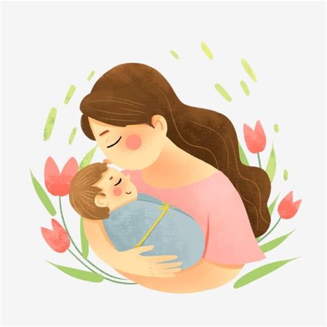 Mother Gently Kisses The Little Baby Baby Clipart Mom Child Png