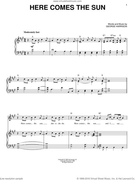 Beatles Here Comes The Sun Sheet Music For Voice And Piano