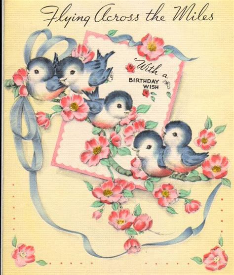Blue Birds Birthday Happy Birthday Vintage Vintage Birthday Cards