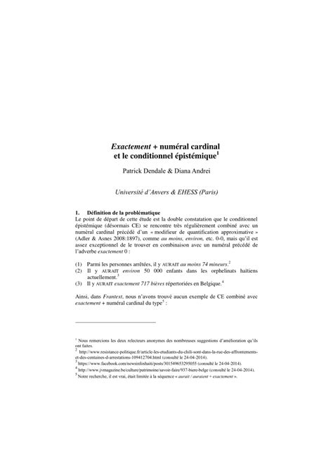 Pdf Exactement Numéral Cardinal Et Le Conditionnel épistémique