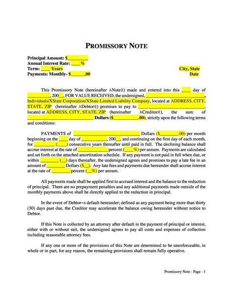Promissory Note Word Template
