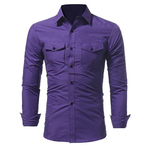 Brand 2018 Fashion Male Shirt Long Sleeves Tops Classic Double Pocket