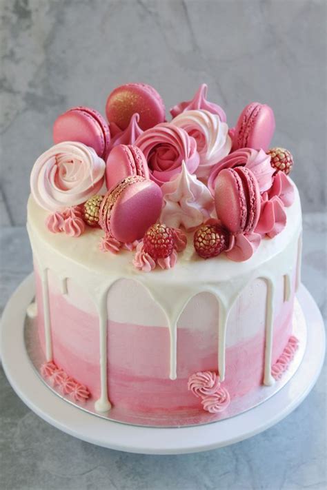 Pink Macaron Drip Cake Оригинальные торты Торт на день рождения Торт с макарунами