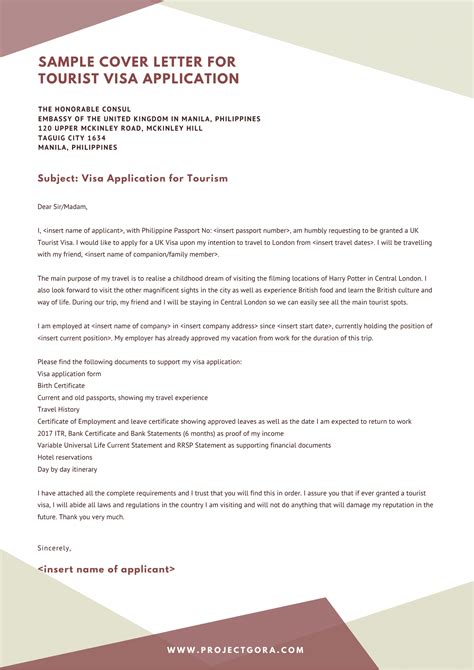 Sample Cover Letter For Uk Visitor Visa Application Project Gora