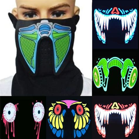 Custom Halloween Neon Lighting Led El Mask For Party Sound Activated El
