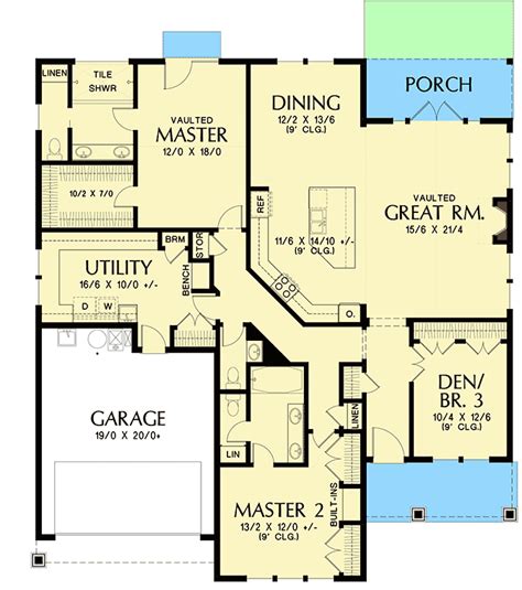 Lofts are open spaces located on the second floor of a home. One-Story House Plan with Two Master Suites - 69691AM ...