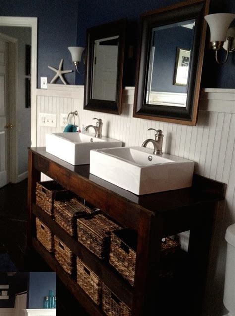 You can utilize the middle segment for storing towels, tissues, body lotions and many things. Ana White | Spa-Slatted Double Vanity - DIY Projects