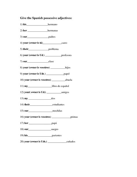 Https://tommynaija.com/worksheet/spanish Possessive Adjectives Worksheet