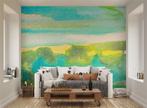 Sunset Blue Wall Mural Wal0028 Available In 2 Sizes Watercolor