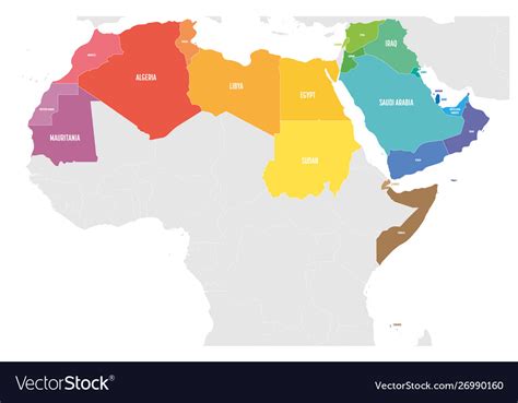 Arab World States Political Map With Colorfully Vector Image