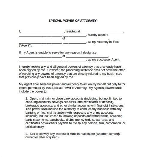 9 Special Power Of Attorney Forms To Download Sample Templates