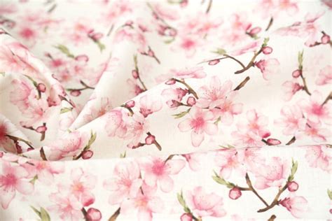 Cherry Blossom Linen Blend Fabric Flower Cotton Linen Fabric Etsy