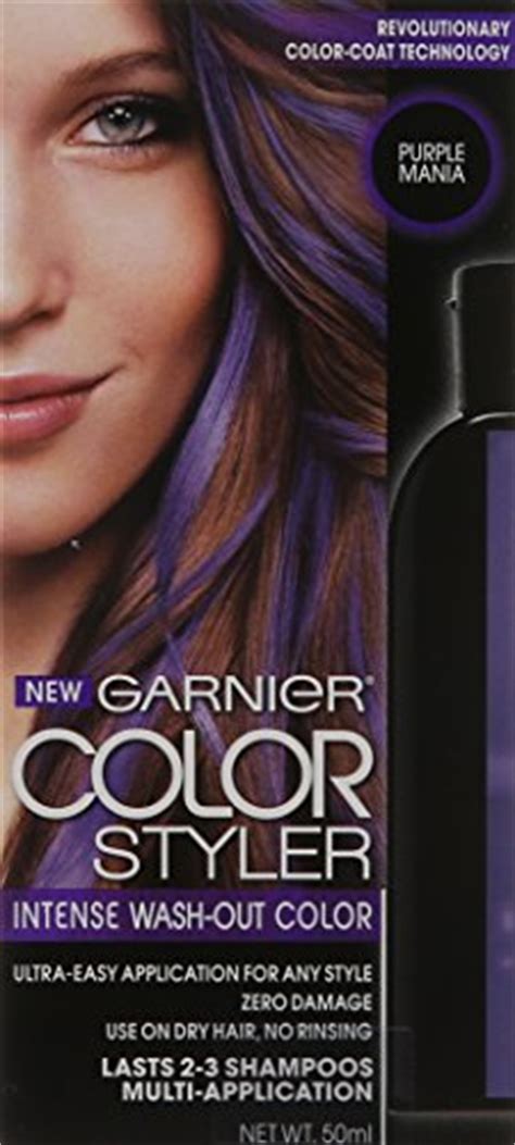 When you wash your hair, particularly in hot water, you risk opening up the cuticle and letting the color bleed out. Garnier Hair Color Styler Intense Wash-Out Color, Purple ...