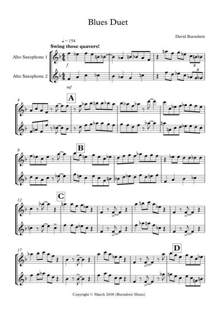 Blues Duet For Alto Saxophone By David Burndrett Digital Sheet Music