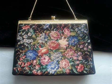 Black Flowered Clutch Handbag Antique Evening Bag Etsy Antique