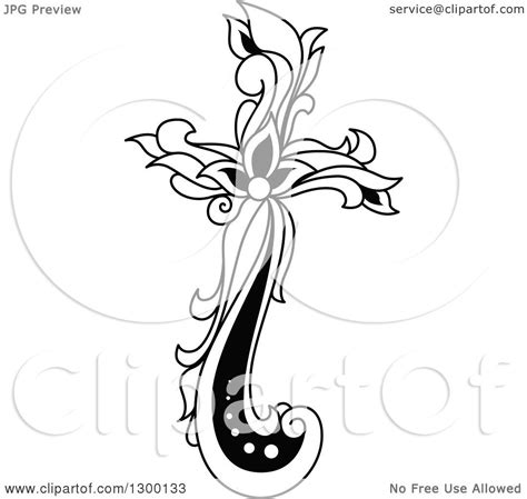 Clipart Of A Black And White Vintage Lowercase Floral Letter T