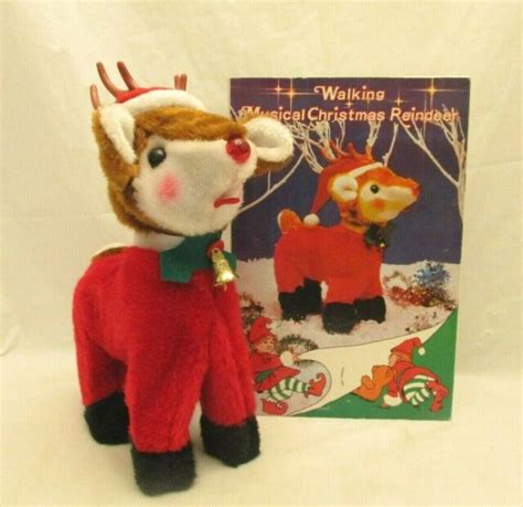 Vintage Walking Musical Christmas Reindeer Rudolph Flashing Nose Walks