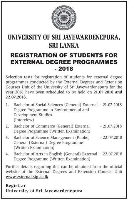 External Degree Programmes 2018 University Of Sri Jayewardenepura