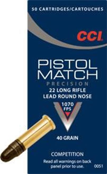 cci 0051 select pistol match 22 lr round nose 40 gr 50 box alquist arms