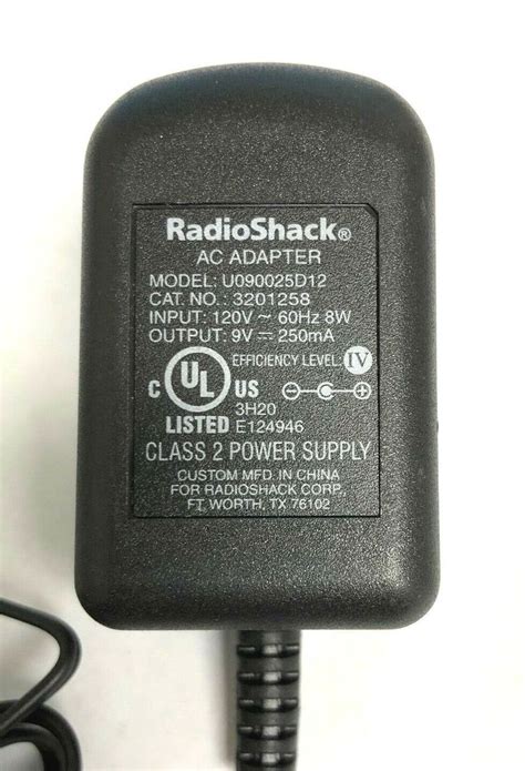 New 9v 250ma Radioshack U090025d12 3201258 Power Supply Ac Adapter