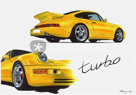 Porsche 911 964 Turbo S Leichtbau Drawing Art Prints And Posters By