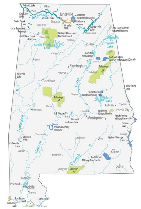 Alabama Lakes And Rivers Map Gis Geography