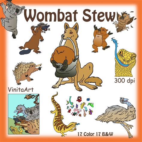 Wombat Stew Storybook Clip Art Dingo Emu Digital Stamps Etsy Uk