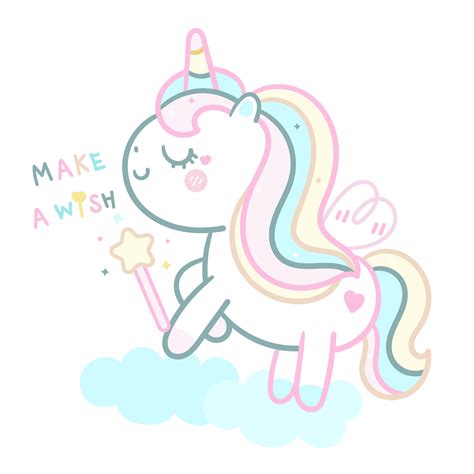 Cute Unicorn Vector With Magic Wand And Cloud Pony Cartoon Pastel