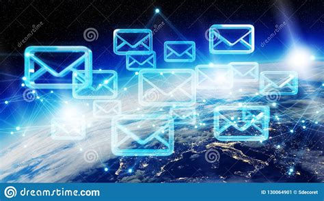 Emails Exchanges On Planet Earth 3d Rendering Stock Illustration