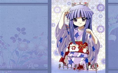 Furude Rika Cute Girl Blue Hair Higurashi No Naku Koro Ni Japanese Clothes Hd Wallpaper