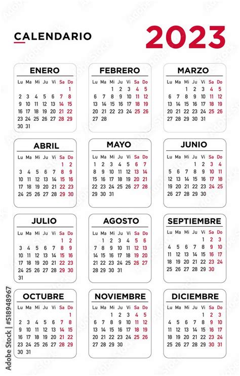 descarga calendario 2023 español semana comienza el lunes vector de archivo y descubr