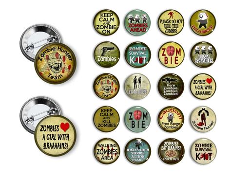 Zombie Pins Party Favors 125 Inch Pinback Buttons Pins Badges Etsy