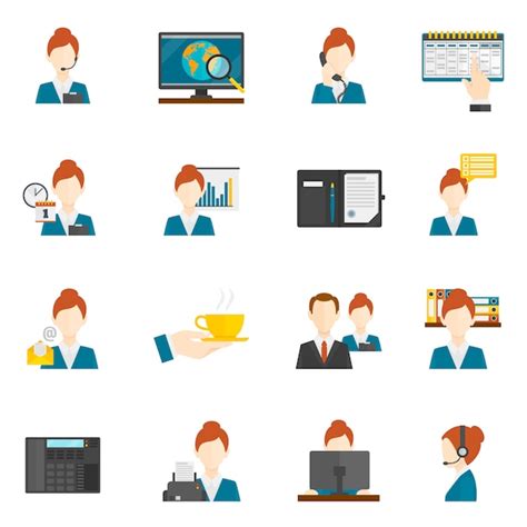 Personal Assistant Flat Icons Vector Free Download