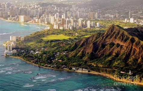 Aerial Diamond Head Crater City Of Honolulu Waikiki Hawaii